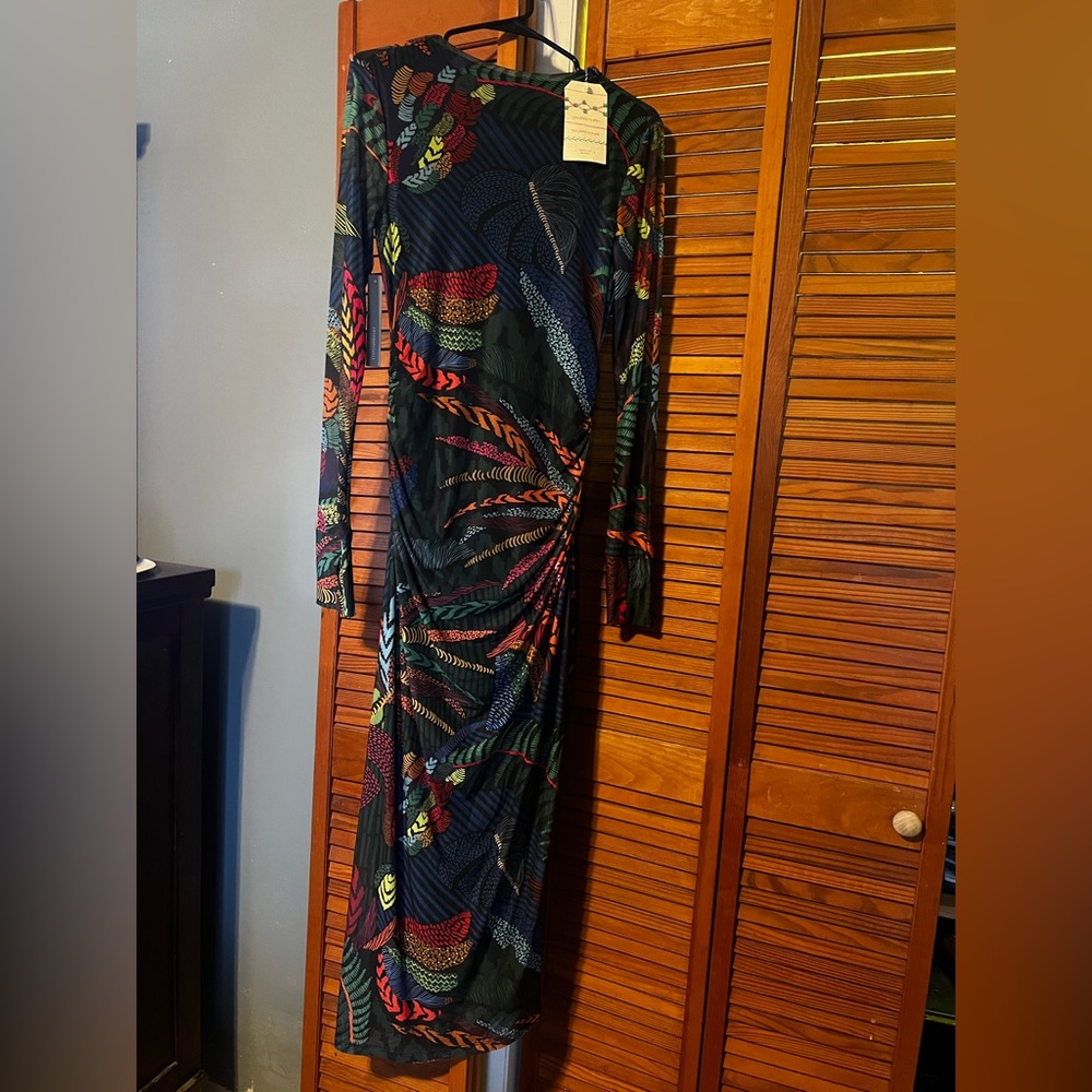 Farm Rio Mock Neck Mesh Slim Midi Dress